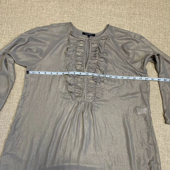 Nanette Lepore ruffle Tan Gold Shimmer Tunic Oversized Blouse sz 10 Cuff sleeve - Picture 5 of 9